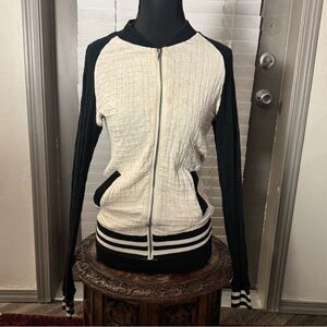 Kut from the Kloth Black/White Varsity Retro Zip Hoodie, Size Small